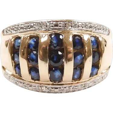 Sapphire and Diamond .77 ctw Wide Band Ring 14k Y… - image 1