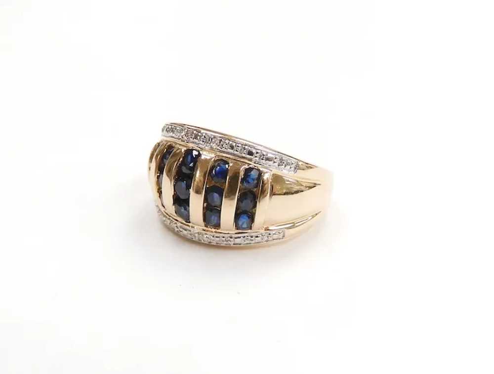 Sapphire and Diamond .77 ctw Wide Band Ring 14k Y… - image 3