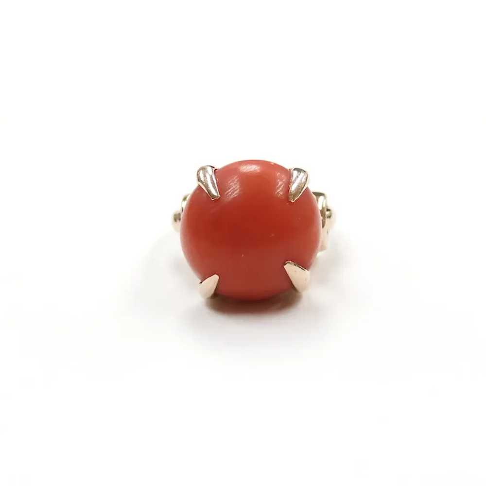 Retro Red Coral Solitaire Ring 14k Yellow Gold - image 3