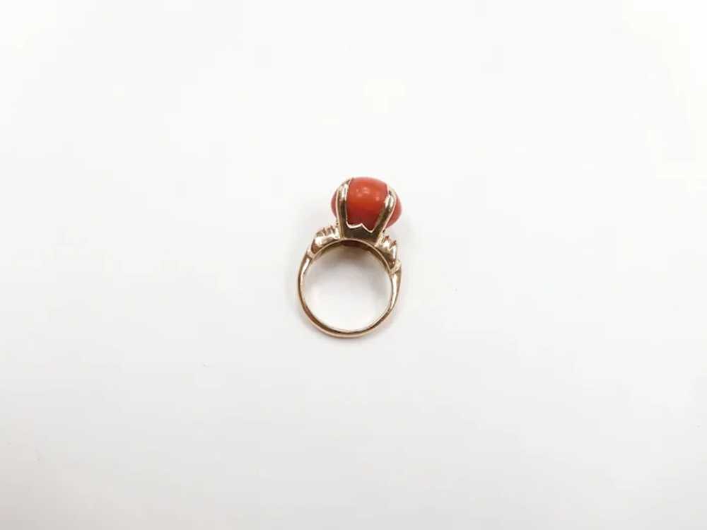 Retro Red Coral Solitaire Ring 14k Yellow Gold - image 4