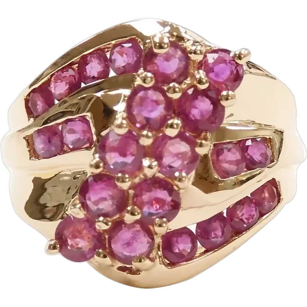Ruby 1.58 ctw Cluster Waterfall Ring 14k Gold - image 1