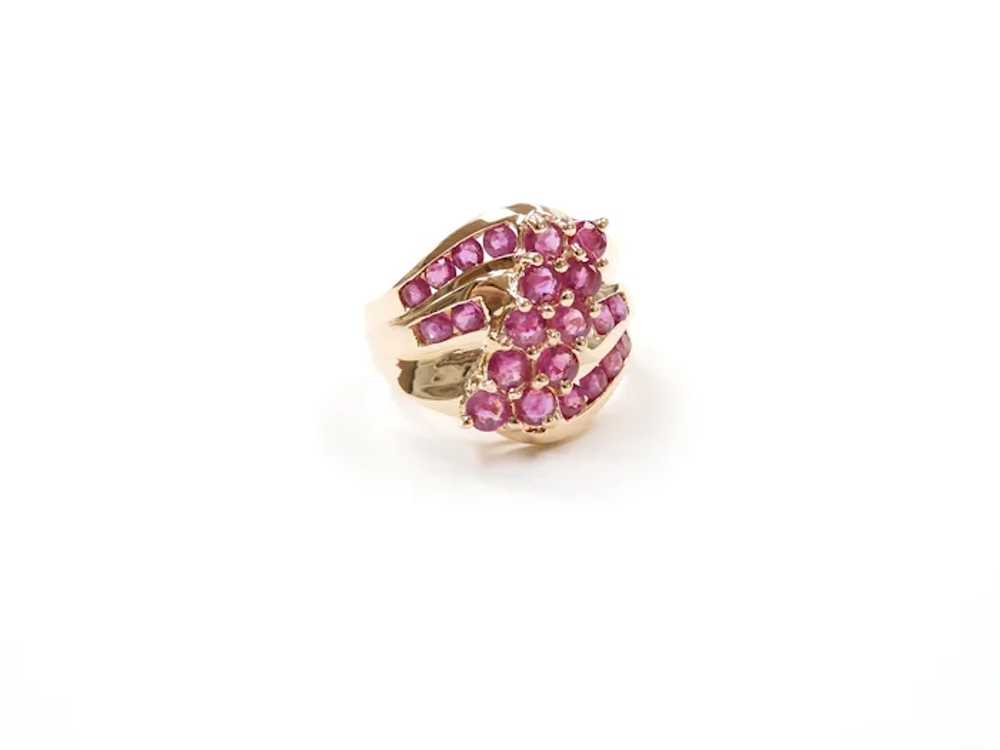 Ruby 1.58 ctw Cluster Waterfall Ring 14k Gold - image 2