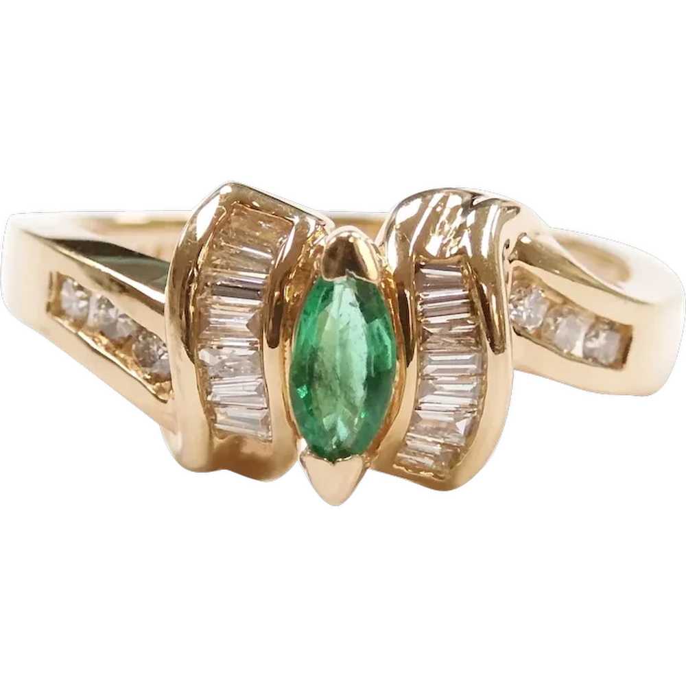 Natural Emerald and Diamond .52 ctw Bypass Ribbon… - image 1