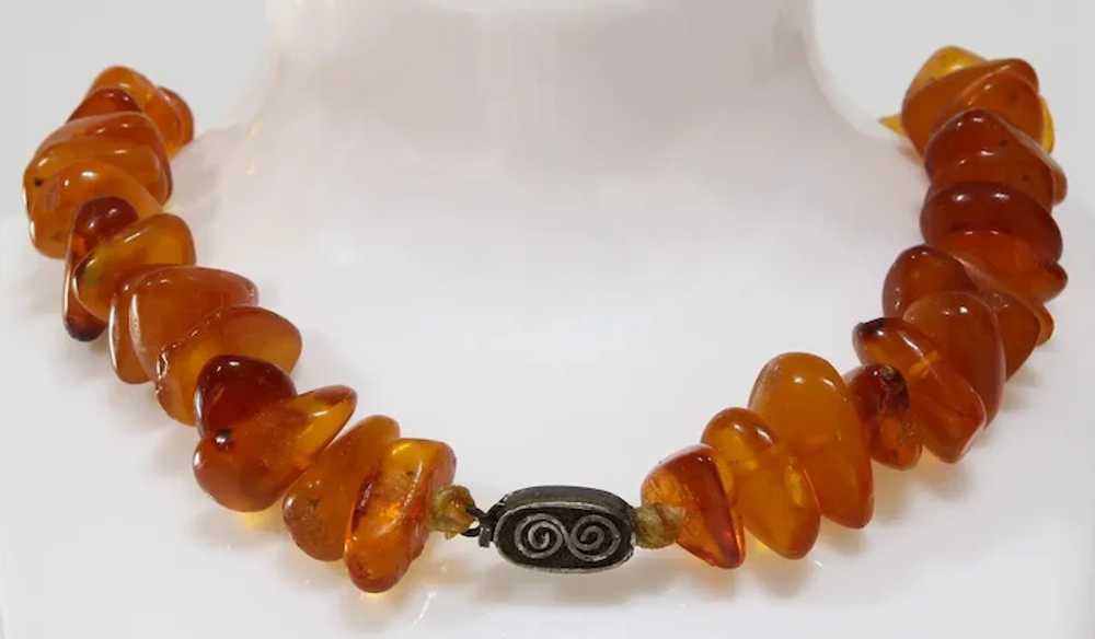 Vintage Amber Beaded Necklace | Copal Sterling Si… - image 5