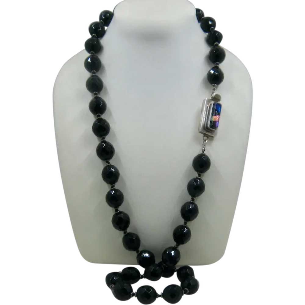 Large Heavy Midnight Blue Glass Bead Necklace w/ … - image 1