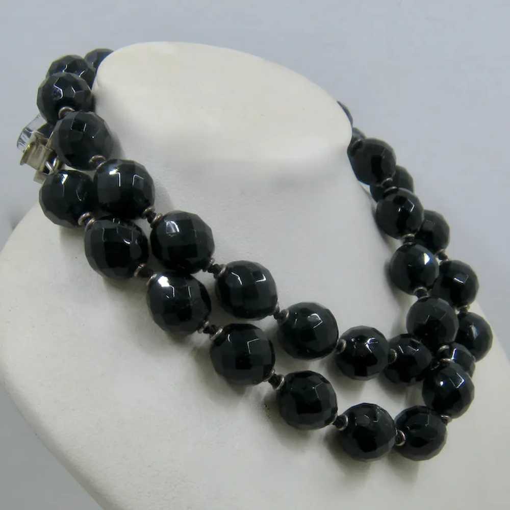Large Heavy Midnight Blue Glass Bead Necklace w/ … - image 2