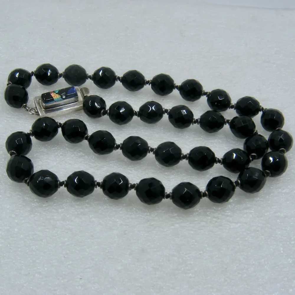 Large Heavy Midnight Blue Glass Bead Necklace w/ … - image 4