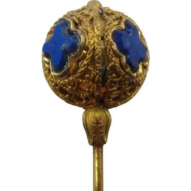 French 18K Lapis Crosses Hat Pin in Fitted Case L… - image 1