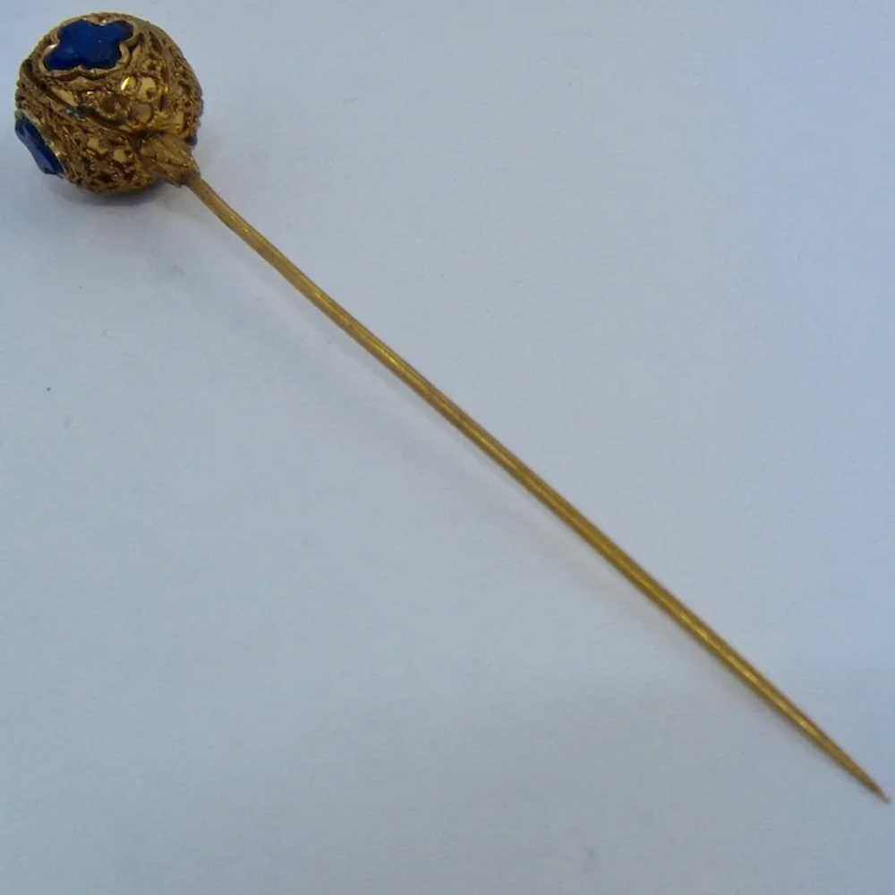 French 18K Lapis Crosses Hat Pin in Fitted Case L… - image 2