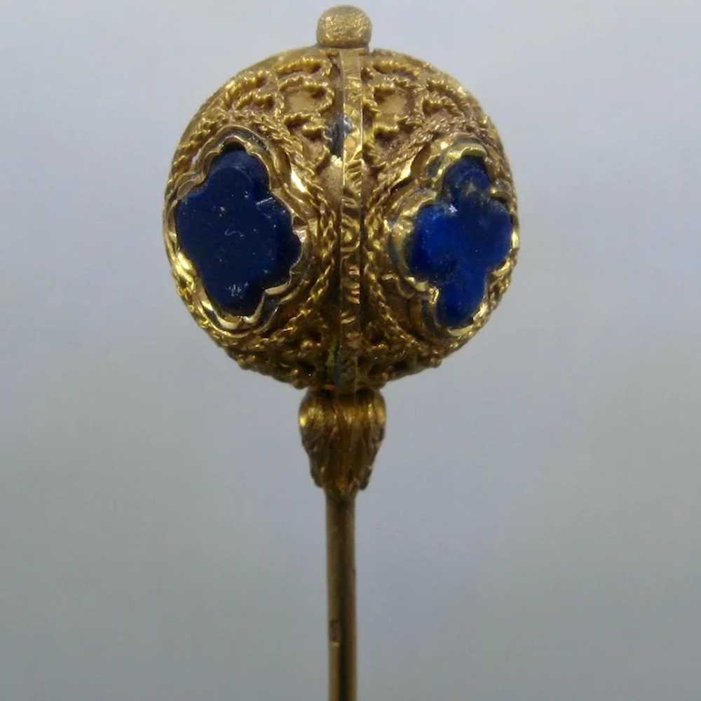 French 18K Lapis Crosses Hat Pin in Fitted Case L… - image 3