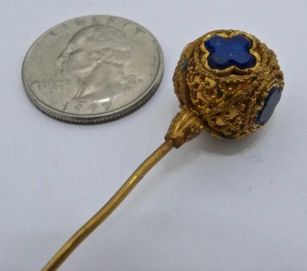 French 18K Lapis Crosses Hat Pin in Fitted Case L… - image 7