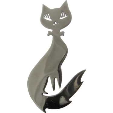 Modernistic Mexican Sterling Silver Cat Pin