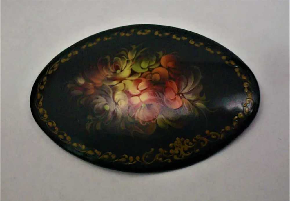 Flower Brooch Pin Russian Lacquered  Hand Painted… - image 4