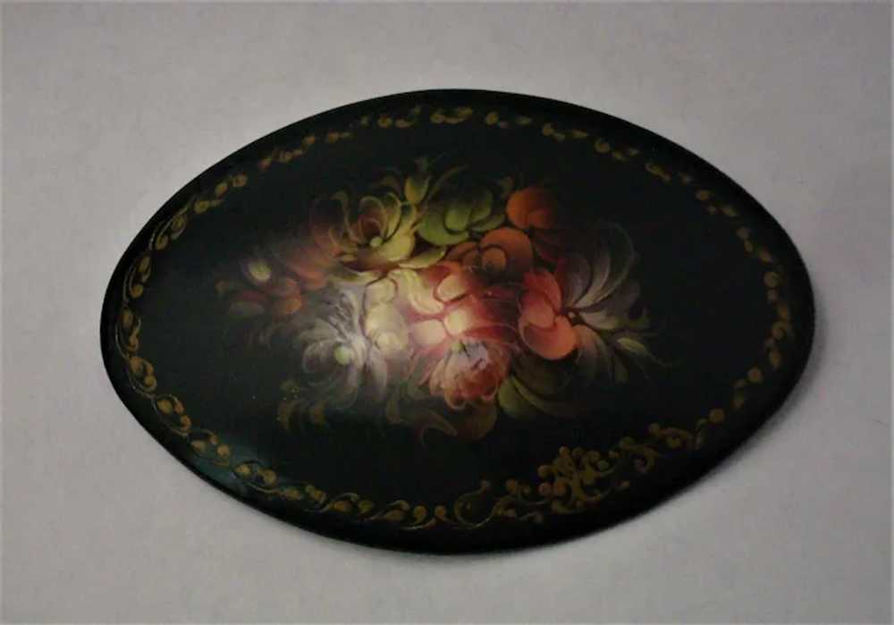 Flower Brooch Pin Russian Lacquered  Hand Painted… - image 5