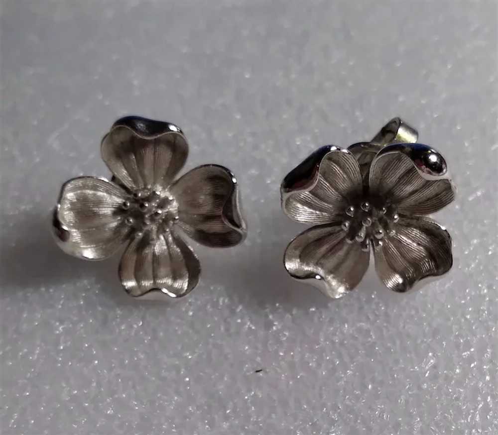 Earrings Vintage Crown Trifari Brushed Silver Ton… - image 5