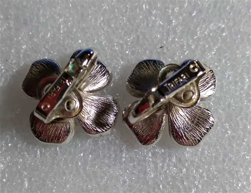 Earrings Vintage Crown Trifari Brushed Silver Ton… - image 6