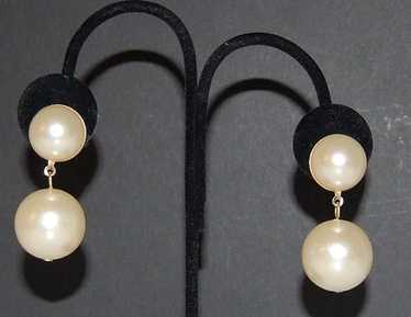 Large Cream Faux Pearl Bauble Pierced Earrings - image 1