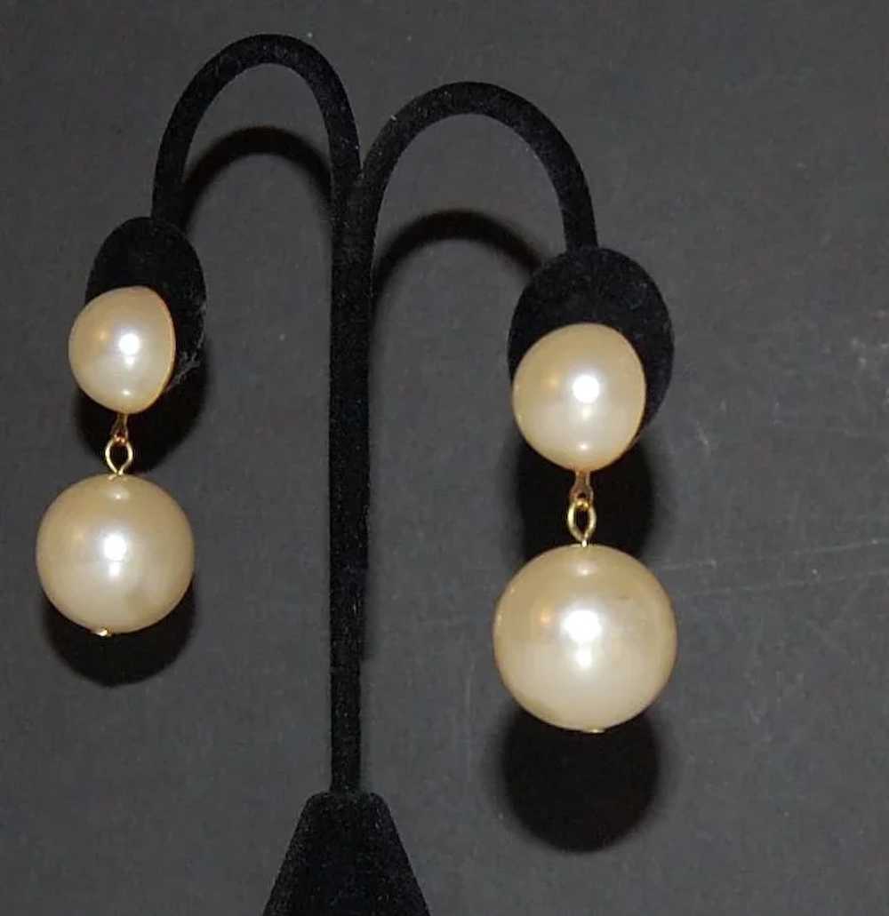 Large Cream Faux Pearl Bauble Pierced Earrings - image 3