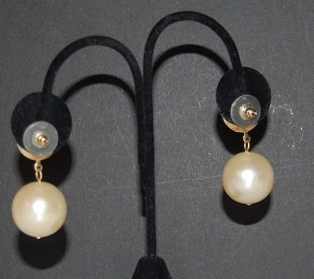 Large Cream Faux Pearl Bauble Pierced Earrings - image 4