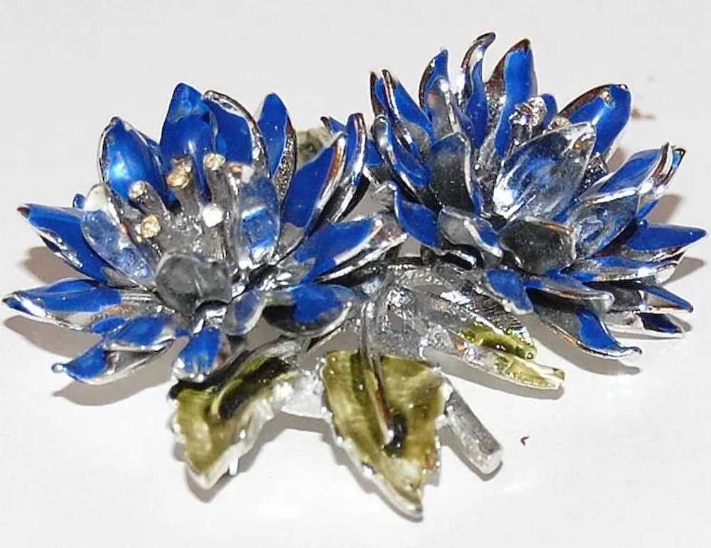 1950s CORO ~ Blue & Green Enamel Flower Pin/Brooch - image 1
