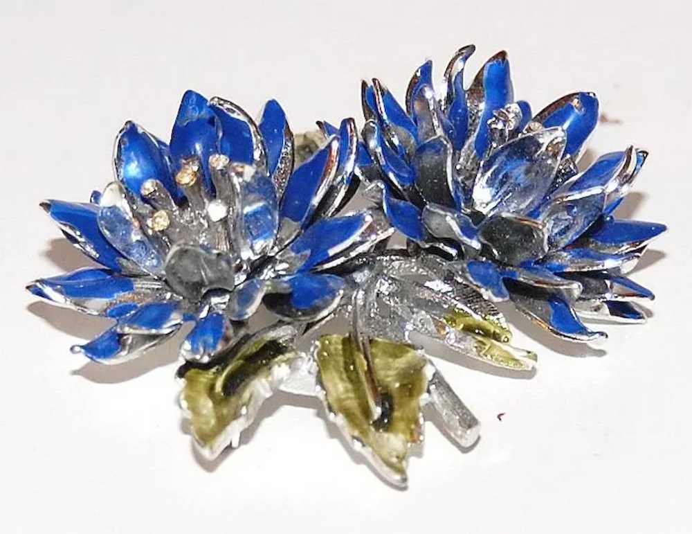 1950s CORO ~ Blue & Green Enamel Flower Pin/Brooch - image 2
