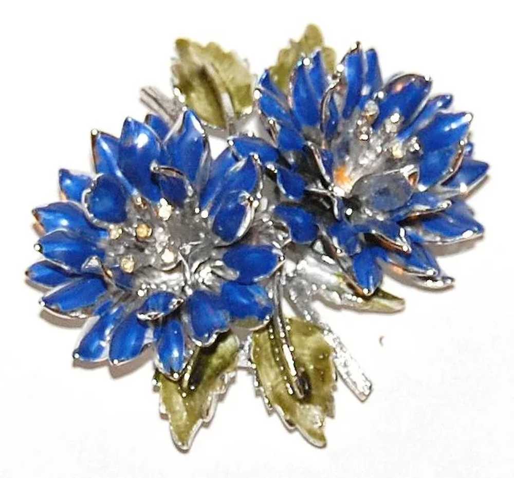 1950s CORO ~ Blue & Green Enamel Flower Pin/Brooch - image 3