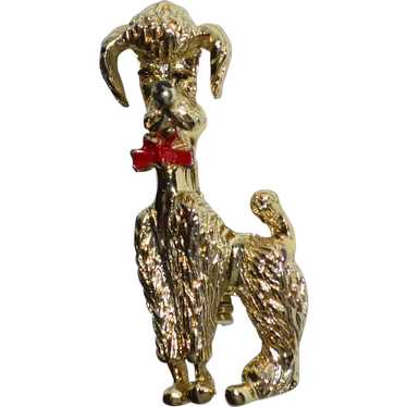 Red Enamel Bow Goldtone Poodle Pin/Brooch - image 1