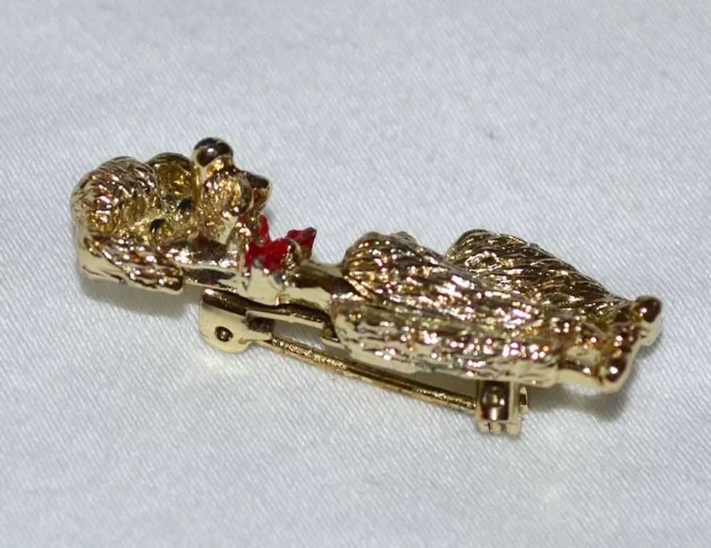 Red Enamel Bow Goldtone Poodle Pin/Brooch - image 2