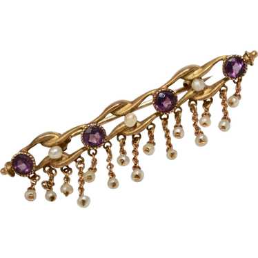 Victorian Era 14k Gold Purple Amethyst & White Se… - image 1