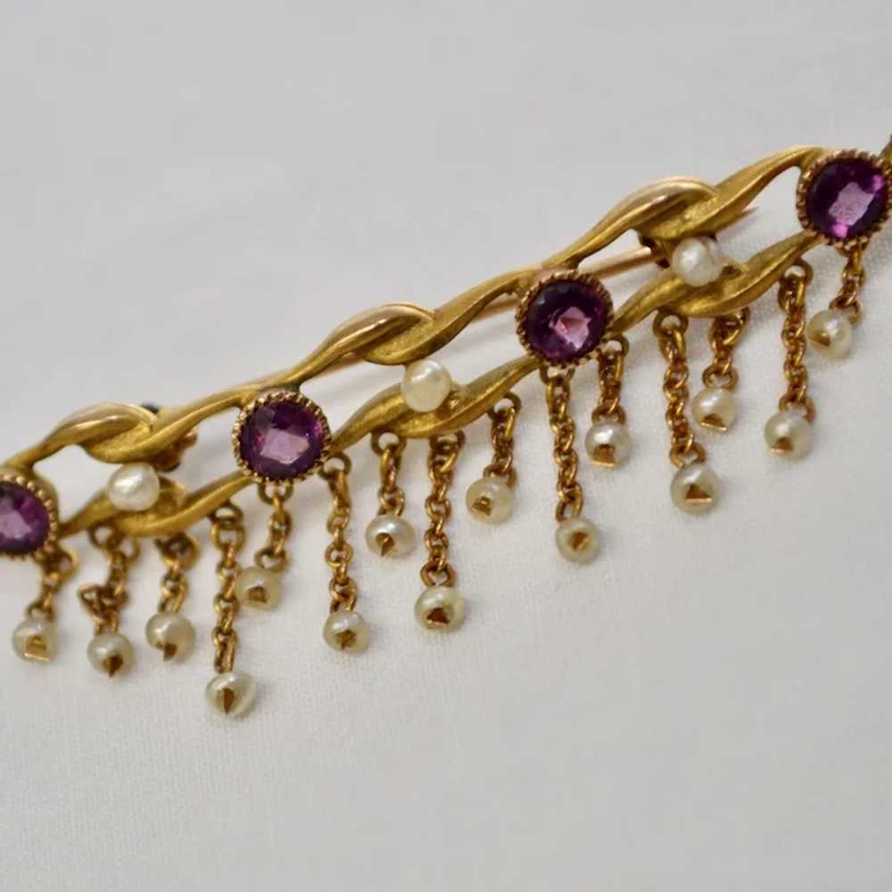 Victorian Era 14k Gold Purple Amethyst & White Se… - image 2