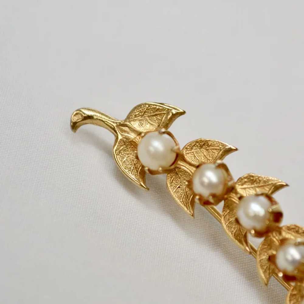 Long Gold Plated Leaf & Faux White Pearl Berry Ba… - image 7