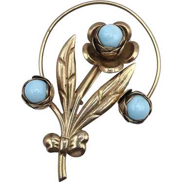 Vintage floral flower blue brooch pin