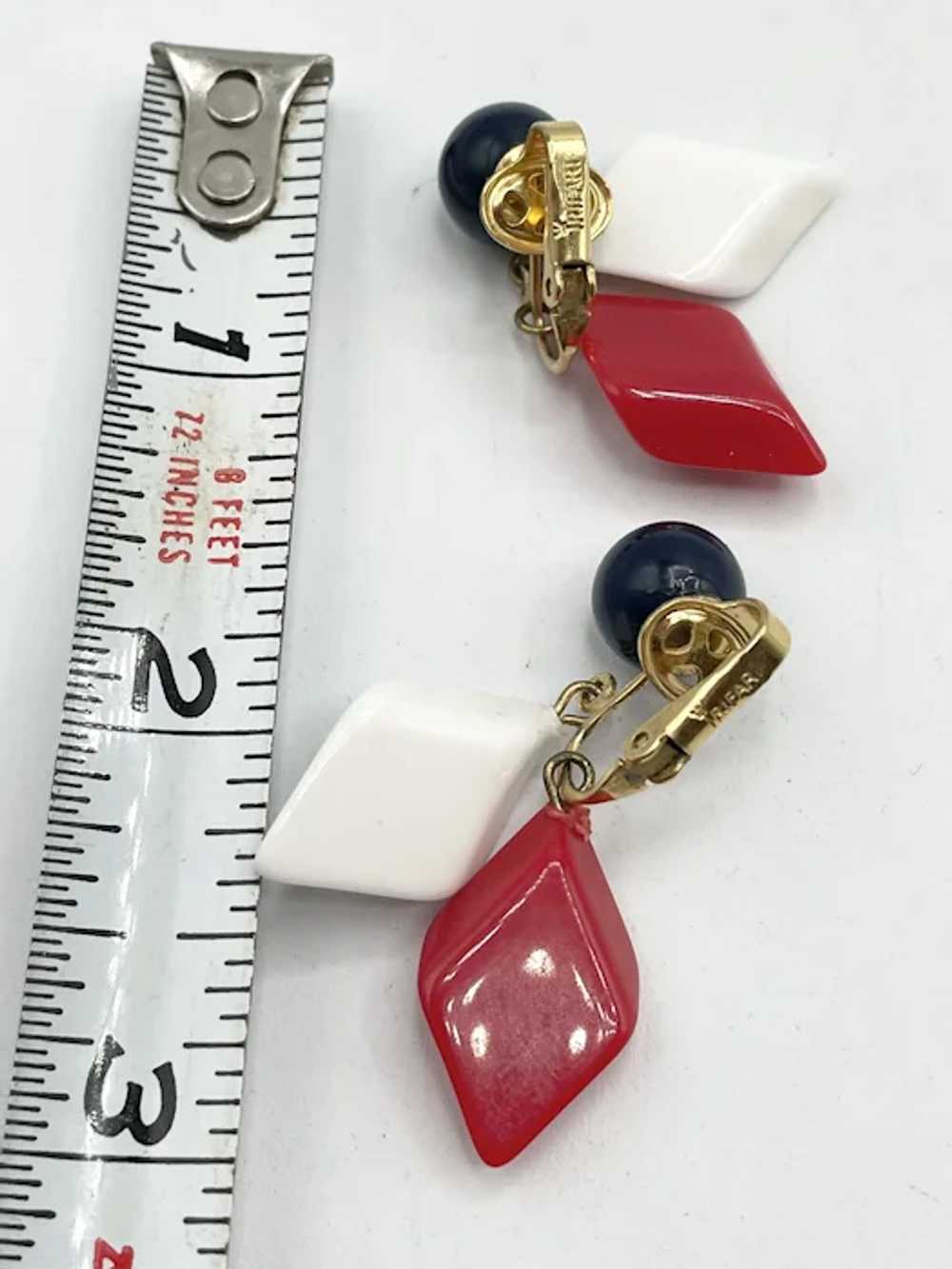 Vintage Crown Trifari Red White & Blue Earrings - image 4