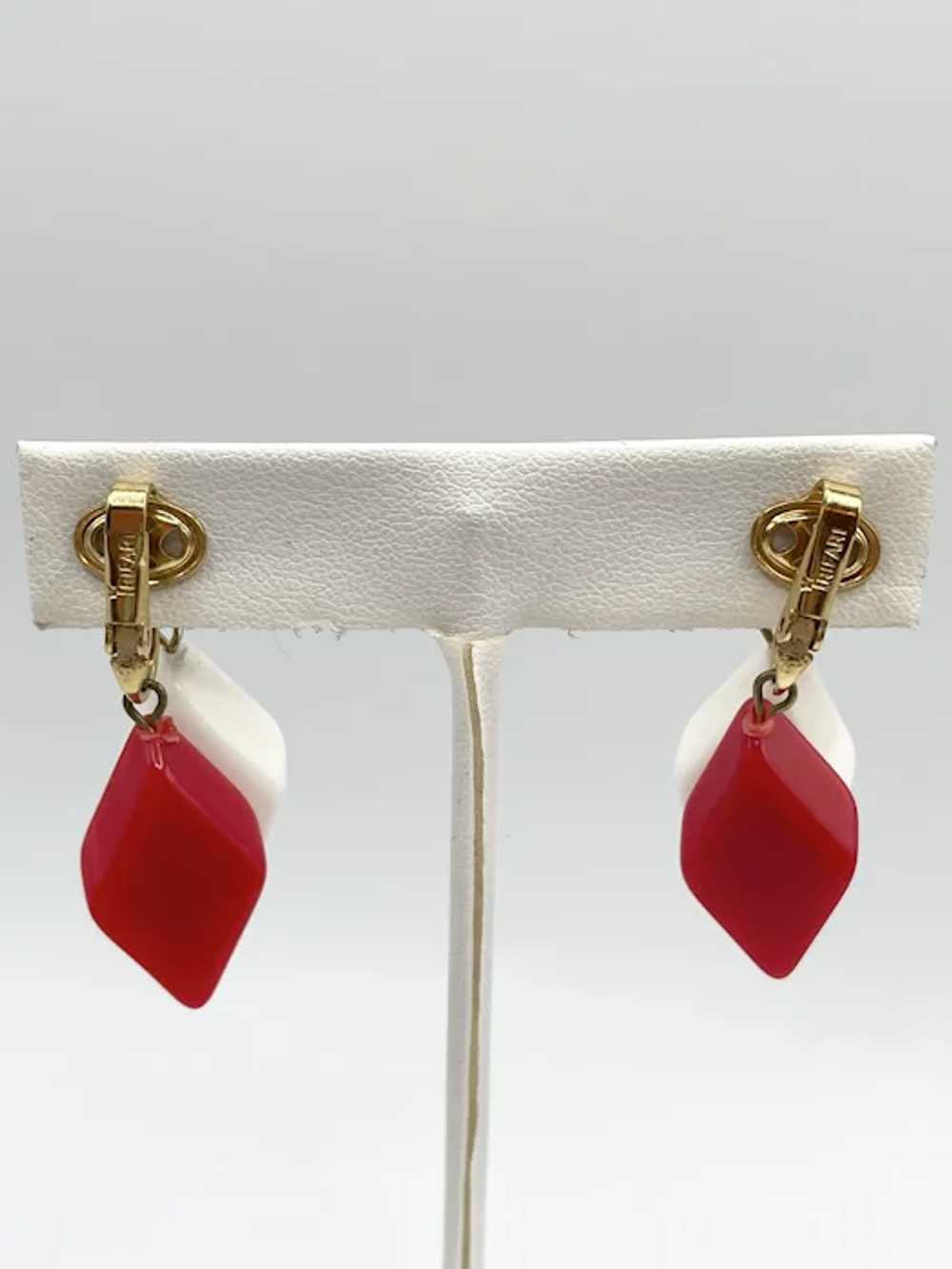 Vintage Crown Trifari Red White & Blue Earrings - image 5