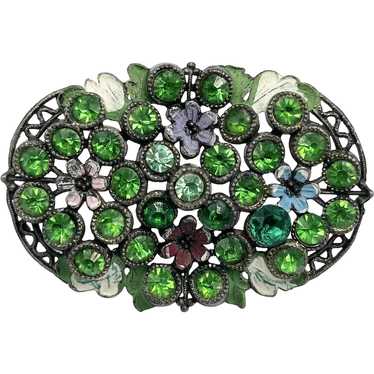 Vintage Art Deco Green Rhinestone Brooch Pin - image 1