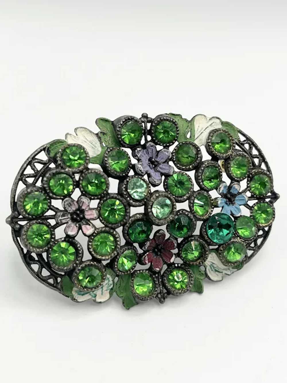 Vintage Art Deco Green Rhinestone Brooch Pin - image 3