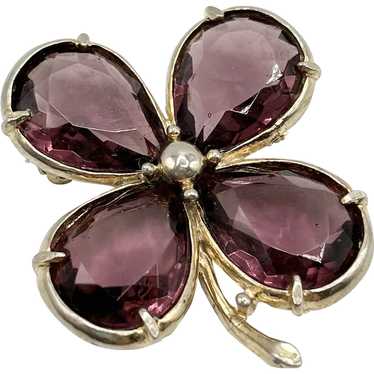 Vintage Purple Glass Flower Brooch Pin - image 1