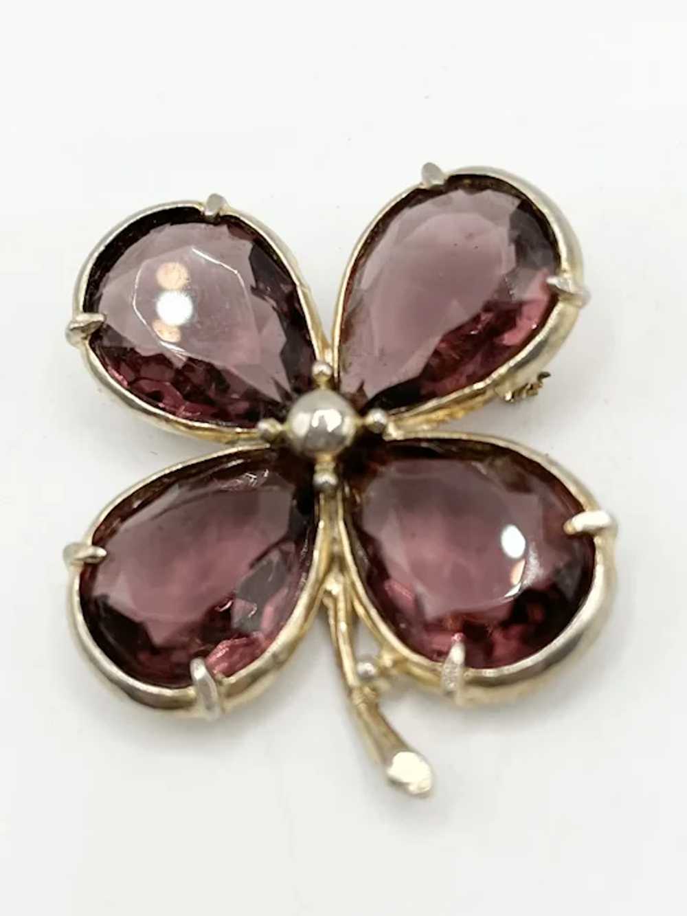 Vintage Purple Glass Flower Brooch Pin - image 2