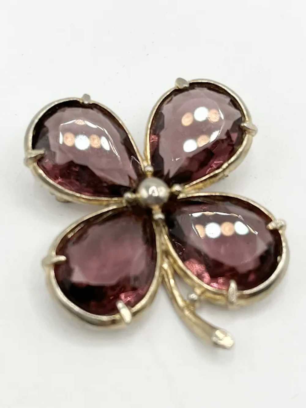 Vintage Purple Glass Flower Brooch Pin - image 3