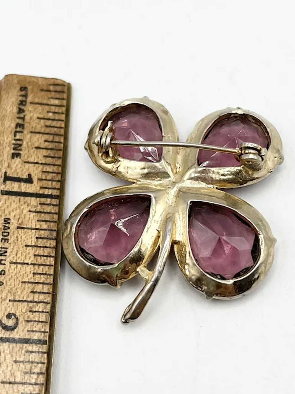 Vintage Purple Glass Flower Brooch Pin - image 5