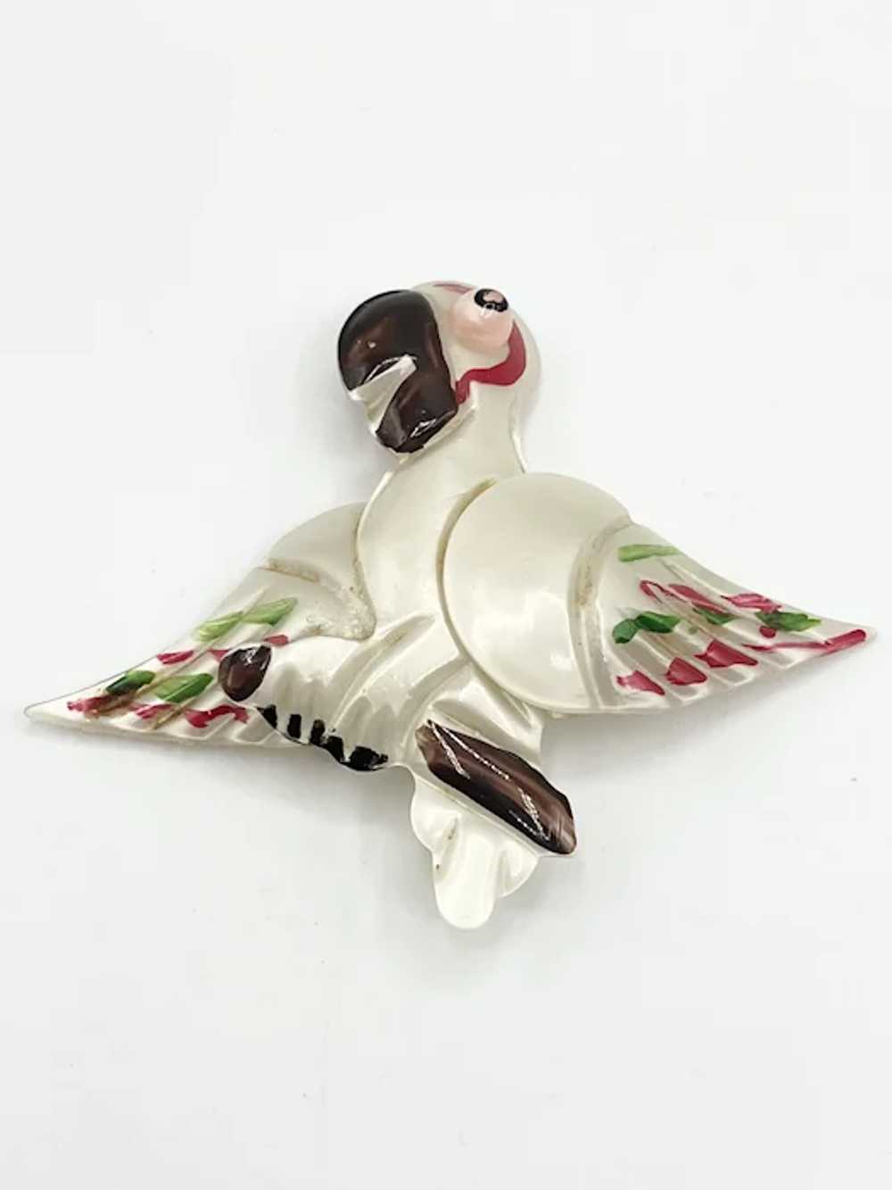 Vintage celluloid painted bird brooch pin - image 3