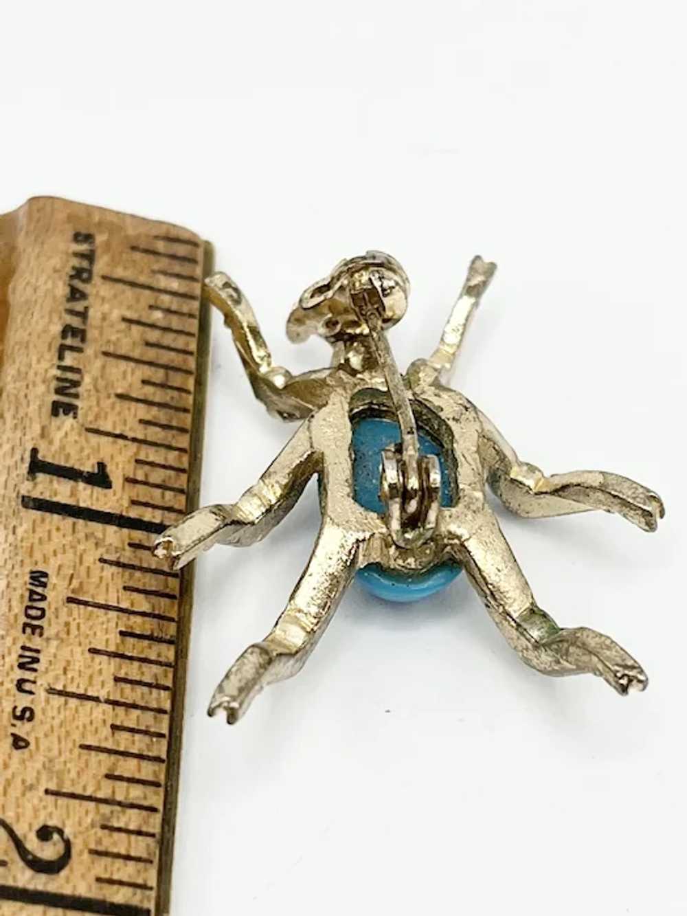 Vintage Blue Rhinestone Spider Bug Brooch Pin - image 2