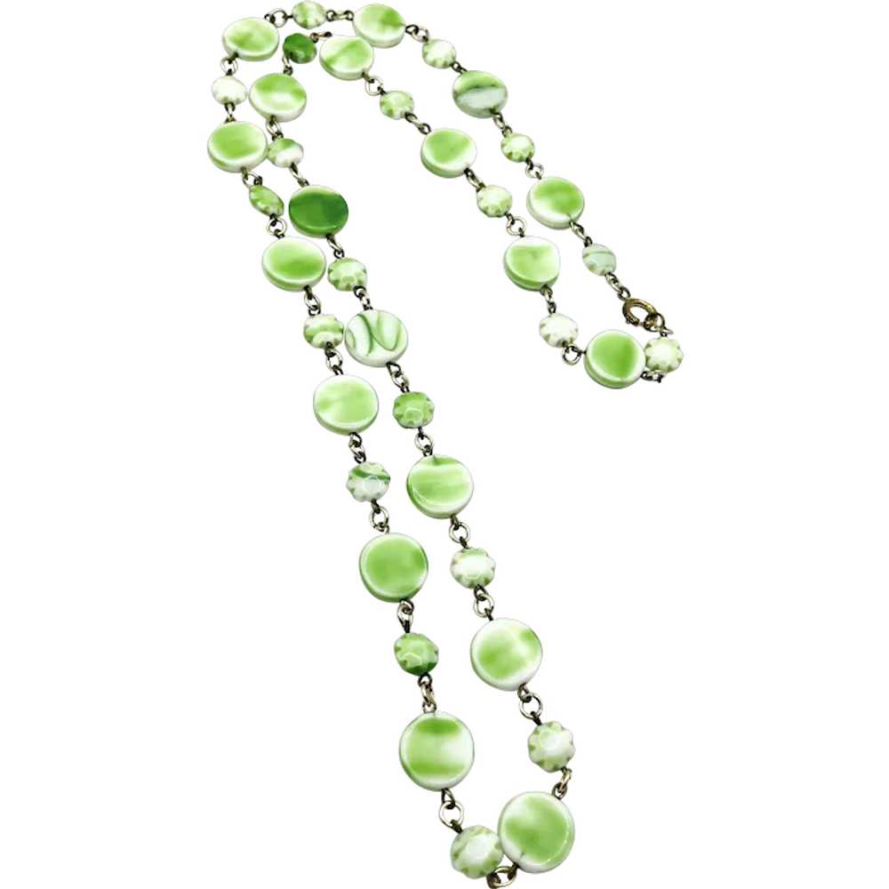 Vintage Green Glass Beaded Long Necklace - image 1