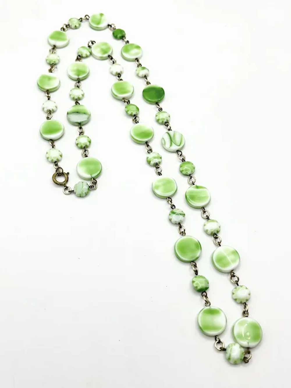 Vintage Green Glass Beaded Long Necklace - image 2