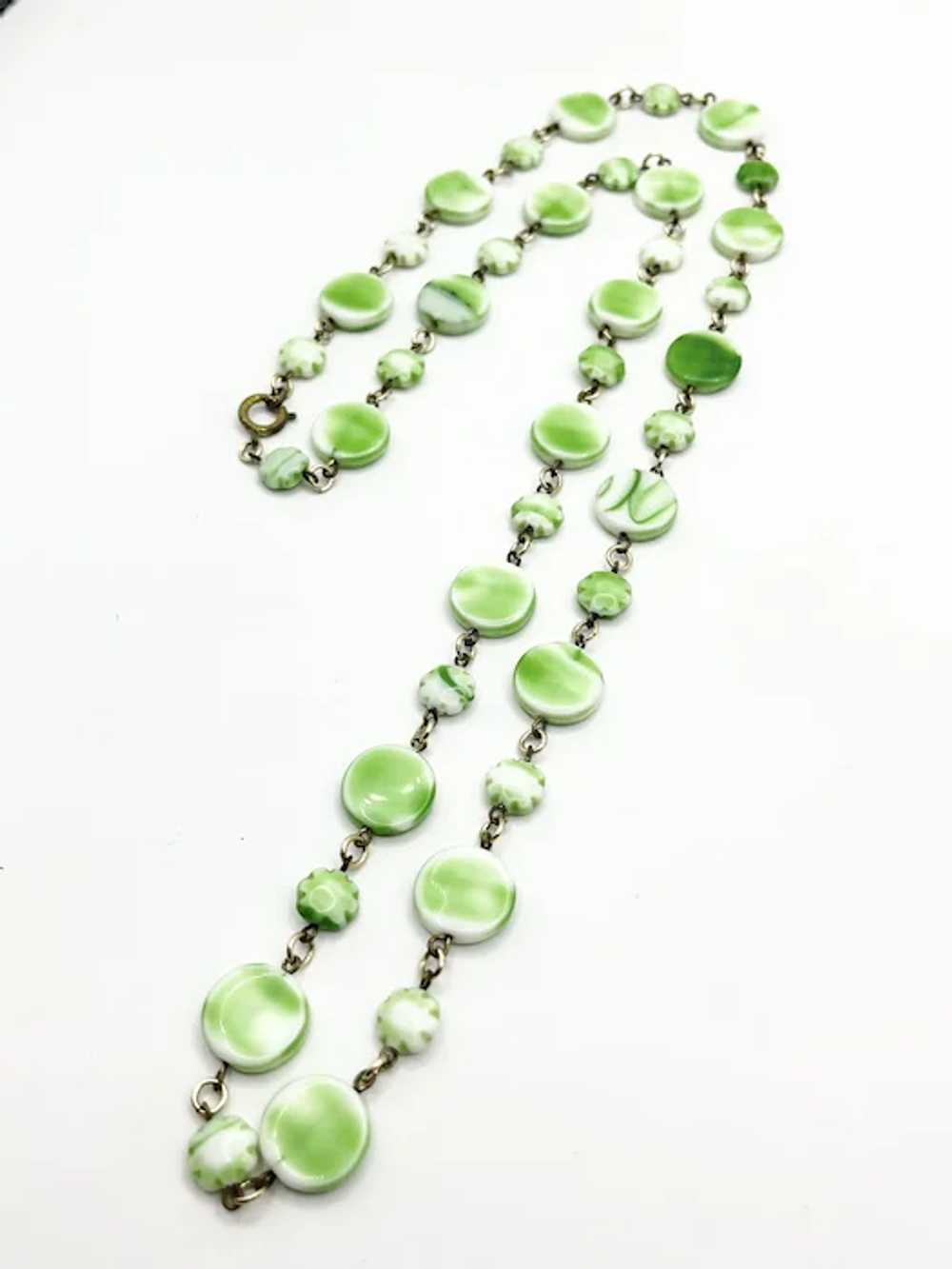 Vintage Green Glass Beaded Long Necklace - image 3
