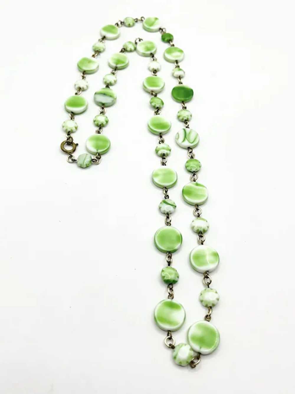 Vintage Green Glass Beaded Long Necklace - image 4
