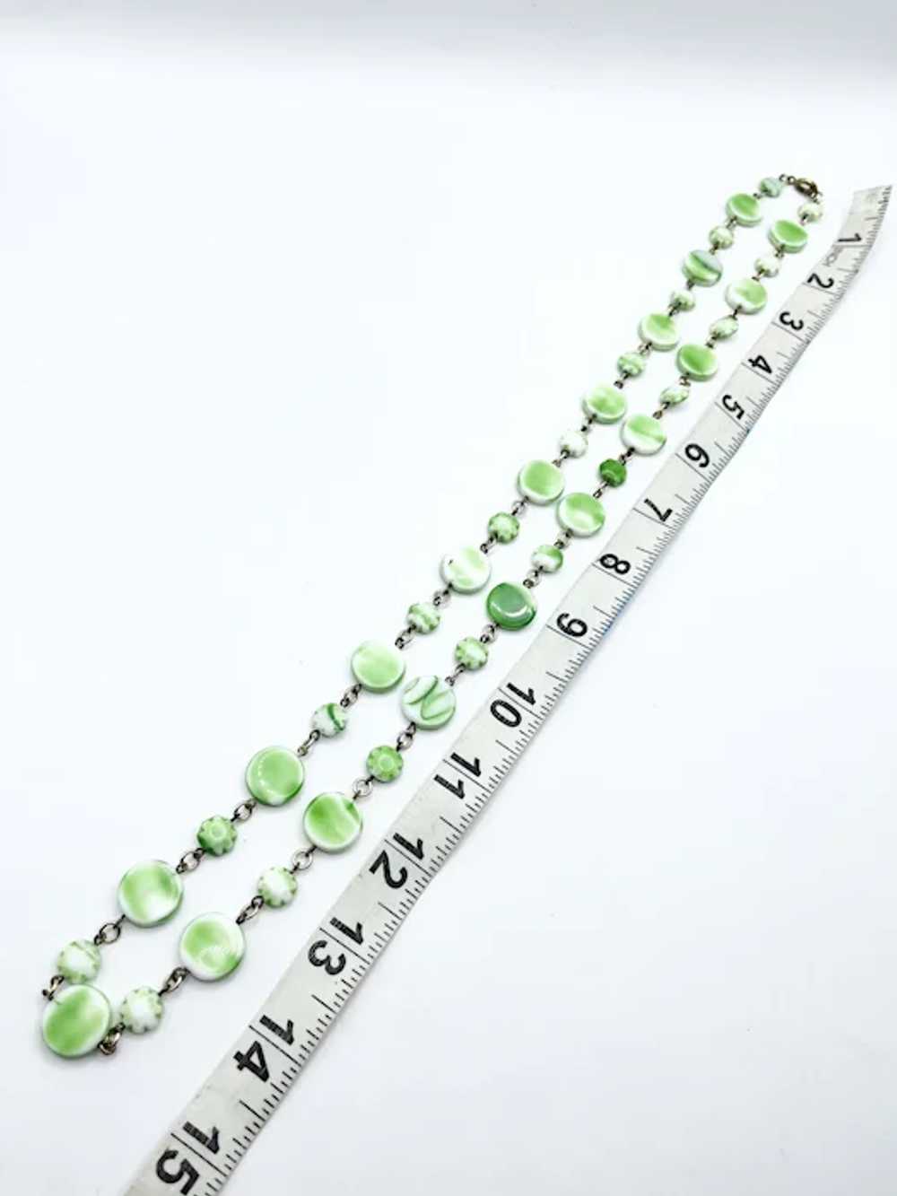 Vintage Green Glass Beaded Long Necklace - image 5