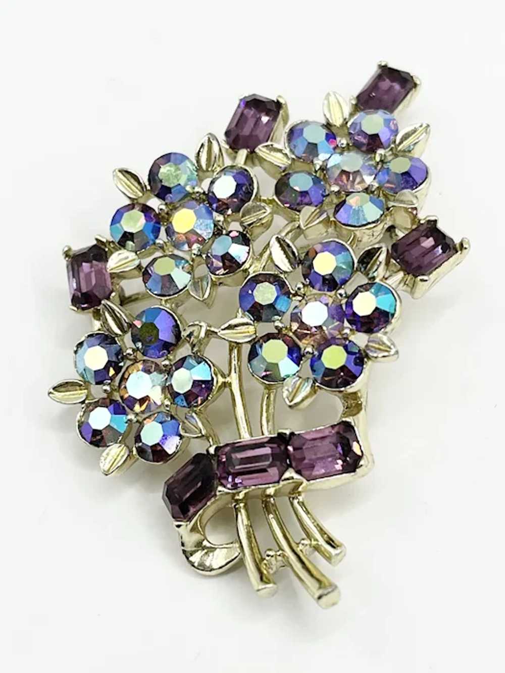 Vintage Lisner Rhinestone Purple Flower Bouquet B… - image 2