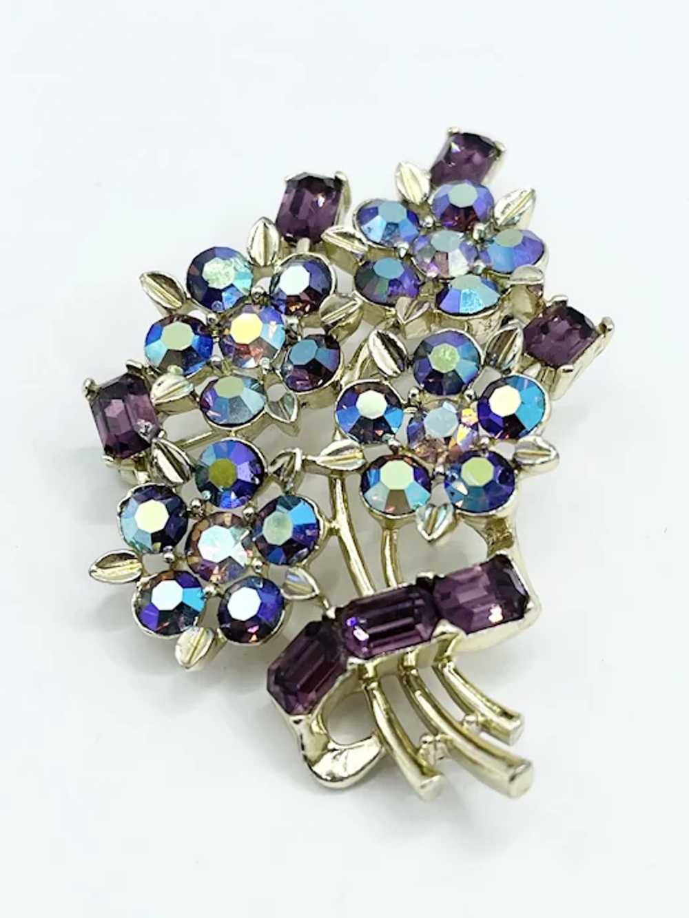 Vintage Lisner Rhinestone Purple Flower Bouquet B… - image 6