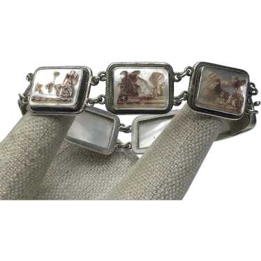 800 Silver Hand Carved Greek Chariot MOP Cameo Br… - image 1